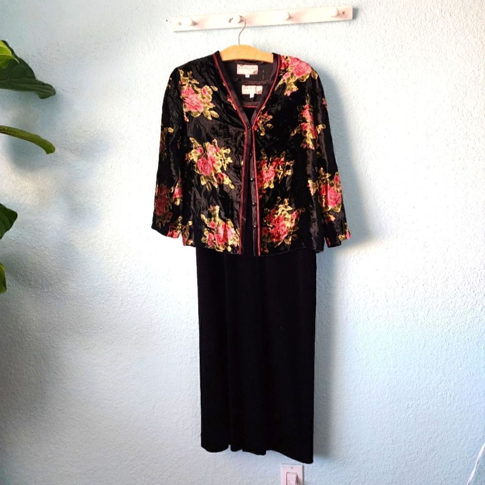 Earth Song Vintage boho velvet peaseant cottage core dress and cardigan set